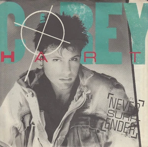 COREY HART Never Surrender PICTURE SLEEVE 7" 45 record + juke box title strip - Picture 1 of 3