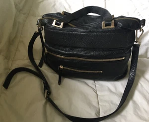 KELSI DAGGER Black Leather Convertible Satchel Crossbody Purse Bag-VERY NICE - Picture 1 of 9