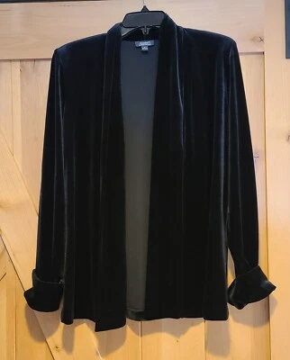 Dress Barn Women Sz S Open Cardigan Blazer Black Velvet Long Sleeve Cuff - Image 1 of 4
