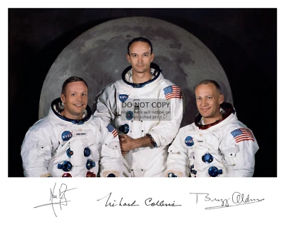 APOLLO 11 CREW BUZZ ALDRIN NEIL ARMSTRONG MICHAEL COLLINS AUTOGRAPHED 8X10 PHOTO - Image 1 of 4