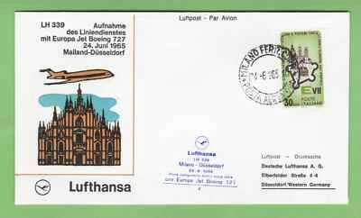 Lufthansa Milan Dusseldorf 1965 first flight cover Italy Boeing 727 aviation FFC - Image 1 of 2