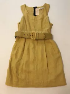 xxi Linen Dress Women Medium Mustard Yellow Black Zipper Belted Sleeveless Short - Picture 1 of 21