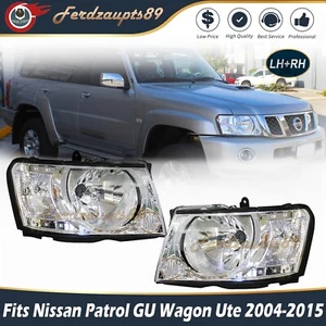 Pair Head Lights Chrome LH+RH Fits Nissan Patrol 2004-2015 GU4+ Y61 Wagon UTE - Picture 1 of 4