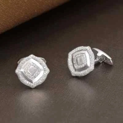 Fabulous Micro Pave Set 1.24CT Cubic Zirconia 925 Sterling Silver Men's Cufflink - Image 1 of 4