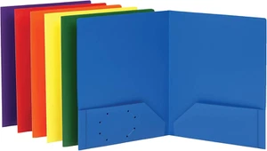 Folders with Pockets, Durable Plastic, Two Pocket Folders, Assorted Colors (1518 - Picture 1 of 7