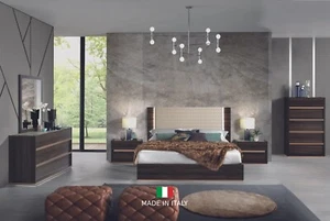 MADE IN ITALY 5PC LED Queen King Contemporary Bedroom Dark Eucalyptus Marble Top - Picture 1 of 5