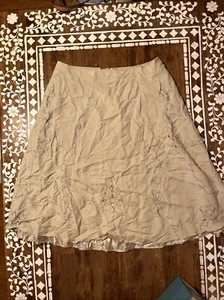 Worthington Flare Skirt 12 Tan Linen Blend Floral Cutout Zip Lined Embroidered - Picture 1 of 8