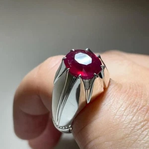 Natural Pigeon Blood Ruby Ring 925 Silver Oval Cut Red Ruby Ring For Men Size 9 - Picture 1 of 5