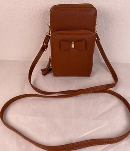 Faux Leather Crossbody Bag Purse Triple Zipper Wallet Phone Shoulder Bag Brown - Picture 1 of 4