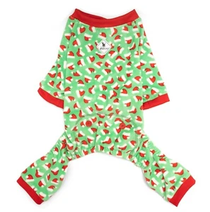 The Worthy Dog Green Santa Hats Polyester Reflective Pajamas Sizes XS-XXL - Picture 1 of 3