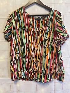 New York and Company Bluse Damen XL bunt bedeckt Knöpfe und Schlitzschlitz - Bild 1 von 9