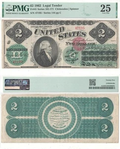 1862 $2 Legal Tender Note Fr-41 PMG VF-25 - Picture 1 of 3