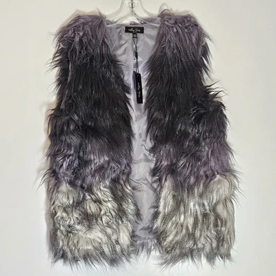 Melissa Paige Petite Faux Fur Vest Womens PM Gray Ombe Lined Sleeveless Boho NEW - Image 1 of 4