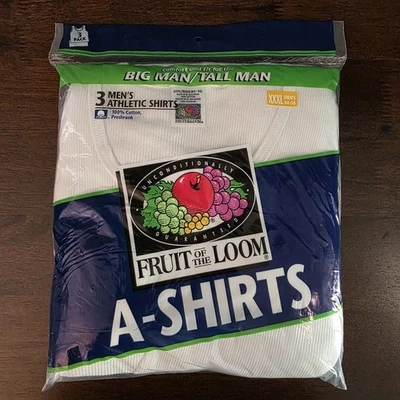 NWT Vtg Fruit of the Loom Mens Athletic Tank A-Shirt 3XL Cotton 3 Pack Ribbed - Image 1 of 2