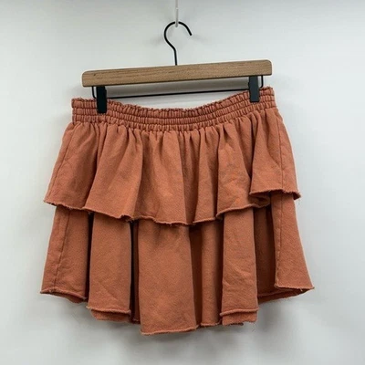 Aerie Fleece Tiered Pull-On Elastic Waist Swing Mini Skirt Boho Terracotta XL - Image 1 of 4