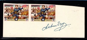 ARTHUR SZYK - LIBERIA 1949 - Scott 312 FIRMADO por Szyk con canal PAREJA IMPERFECTA COMO NUEVO - Imagen 1 de 1