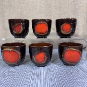 Vintage Scheurich West Germany pottery mug Set Of 6 Brown Glaze Red Mofit 419-8 - Picture 1 of 10