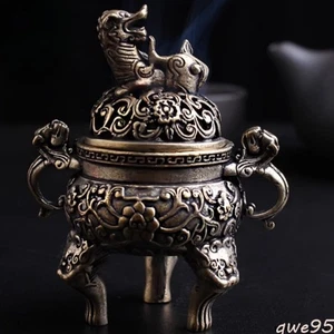 Kylin Copper Incense Burner Three Legged Dual Ear Aromatherapy Stove Ornamental - Picture 1 of 4
