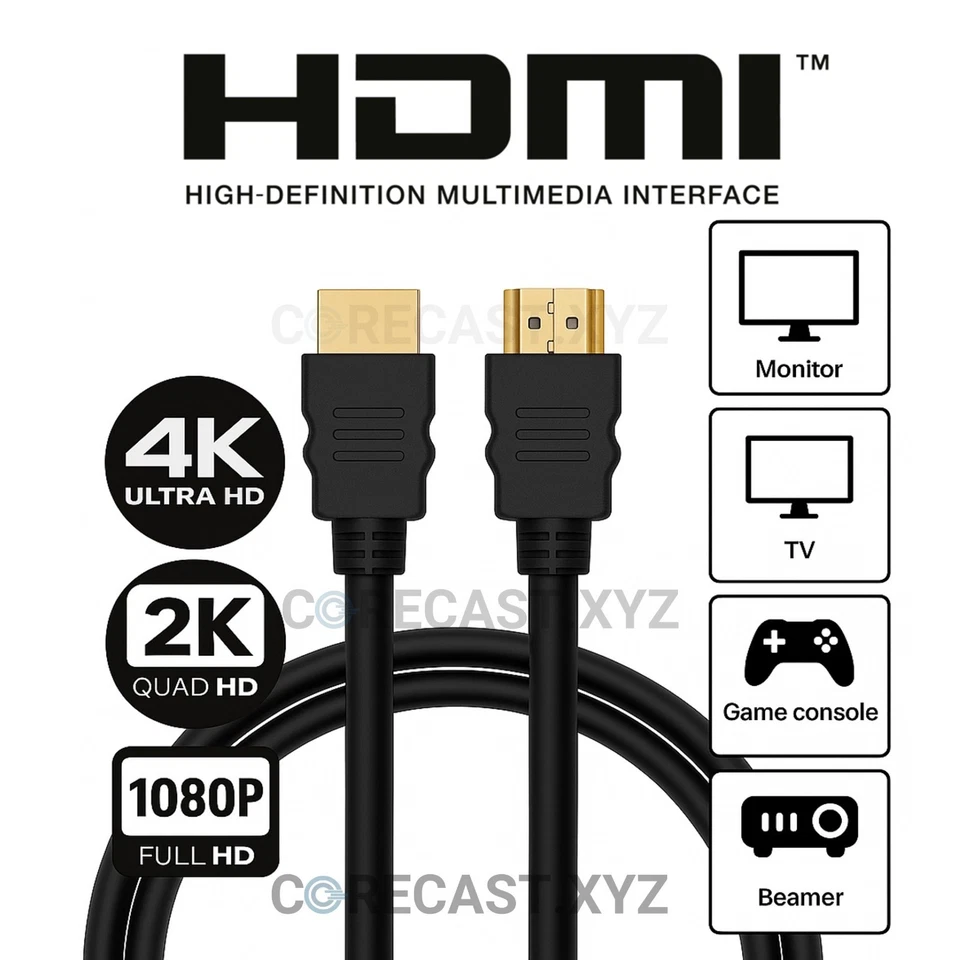 6ft HDMI to HDMI Cable – 4K Ultra HD, Gold-Plated, Durable, Long-Lasting - Image 1 of 4