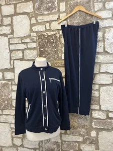 Coldwater Creek 2P Pant Set Capri Sweatsuit Lounge Set Navy Blue Sz PL Stretch - Picture 1 of 6