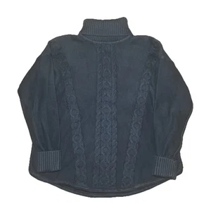 LL Bean Cable Knit Turtleneck Sweater Cotton Blue XL Fisherman Knit 502621 - Picture 1 of 7