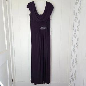 Patra Cowl Neck Beaded Gown NWT Plum Dress Stretch Mother of the Bride Size 14 - Picture 1 of 11