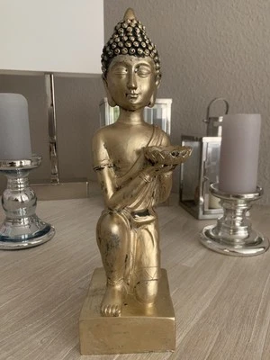 Buddha Figur Statue 35cm stehender Thaibuddha Buddafigur Feng Shui Budda Gold - Bild 1 von 4