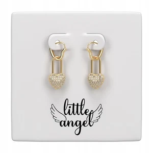 Gold Herz Vorhängeschloss Ohrringe mit Zirkonen eleganten Anhänger - Bild 1 von 5