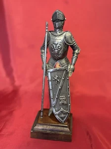 Vintage Medieval Knight Suit of Armor Statue with Spear Metal Model 10 inch Tall - Picture 1 of 18