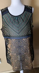 CAbi Womens Shirt Sleeveless Blouse 565 Buchanan Leopard Striped Keyhole XL - Picture 1 of 12