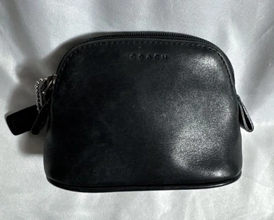 COACH VINTAGE MINI BOLSA MOEDA COURO PRETO CÚPULA ZÍPER BOLSA DE MAQUIAGEM EUC - Imagem 1 de 4