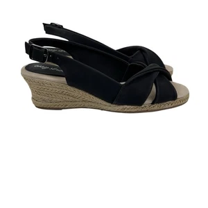 Easy Street Maureen Espadrille Wedge Sandal Black Comfort Shoe Size 8 W NEW - Picture 1 of 11