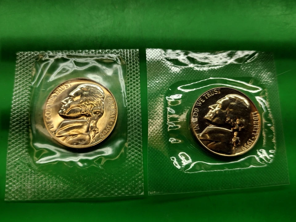 1959,60 Proof Jefferson Nickel Set. Lot Of 2 Original Cello Coins.  - Image 1 of 1