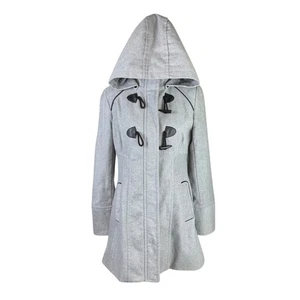 Yoki L Y2K Gray Wool Blend Toggle Closure Removable Hood Zip Up Pea Coat - Picture 1 of 13