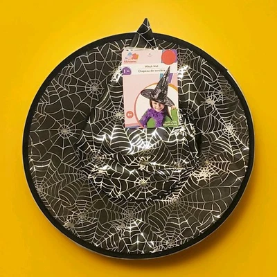 Witch's Black Hat Silver Shimmer Spiderweb Girls Costume Accessory New  - Image 1 of 2