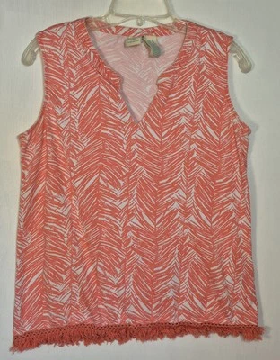 Карибский Joe женская блузка размер M оранжевый/белый без рукавов v-образным вырезом пуловер.  Z5 - Изображение 1 из 4