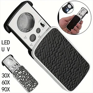 90x 60x 30x Juwelierlupe Taschenlupe Vergrößerungsglas mit LED Lupe mit UV-Licht - Bild 1 von 9