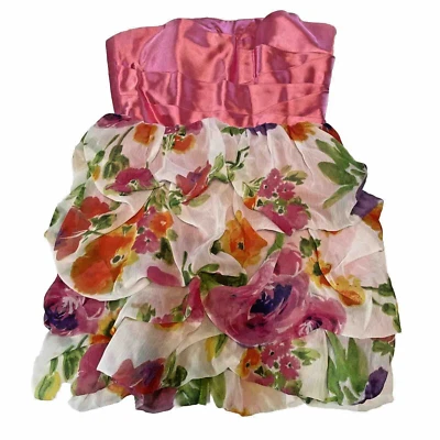 Vestido sem alças Roberta rosa superior e floral babado tipo chiffon parte inferior tamanho 7/8 - Imagem 1 de 4