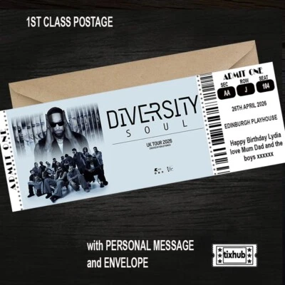TIXHUB.CO.UK Diversity SOUL Mock Ticket UK Tour 2026 PERSONALISED Gift + Envelope Keepsake