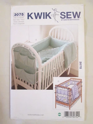 Kwik Sew 3075 Baby Crib Linens Set Pattern Skirt Fitted Sheet 28X52" Organizer - Image 1 of 2