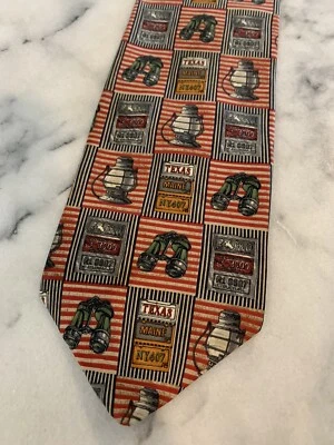 Structure 100% Silk Rustic Cabin Lantern Car Geometric Tie Made In USA - Image 1 of 4