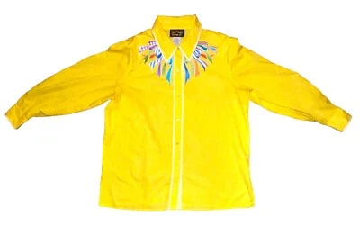 Camisa Western Bob Mackie Usable Arte Abotonada Bordada Unisex XL Amarilla Foto 1 de 4