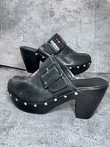 Kork Ease Korks Wm Shoes Sz 10 EU 42 Black Leather Studded Platform Mule Clog - Picture 1 of 24