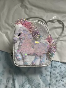 PLACE Iridescent Sequins Unicorn Mini Purse/Backpack With Pin - Picture 1 of 8