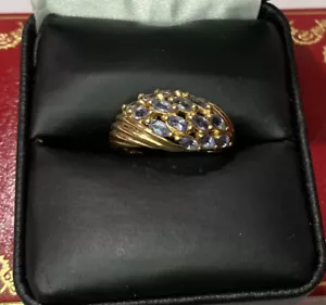 🛑 10k Yellow Gold 1.5Ct Tanzanite Marquise Cluster Art Deco Wedding Band Ring 7 - Picture 1 of 12