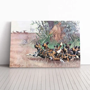 Vintage W Kuhnert African Wild Dog Canvas Wall Art Print Framed Picture Decor - Picture 1 of 7