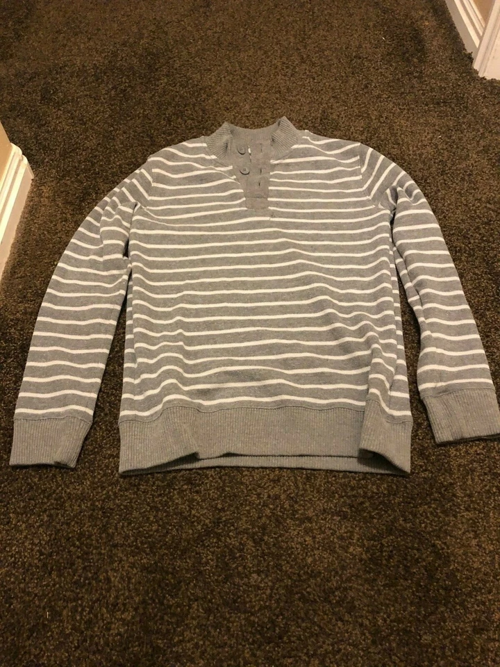 Boy’s Cherokee Gray & White Striped Pullover Henley Sweater Size XL 16 - Image 1 of 4