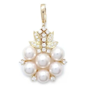 MIKIMOTO 18K Yellow Gold Pendant Top Charm Pearl 7-8mm Diamond /293124 - Picture 1 of 5