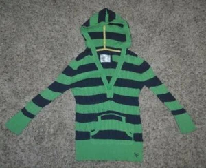 Justice Sweater Girls 16 Blue & Green Striped Hooded Long Sleeve Shirt - Picture 1 of 5