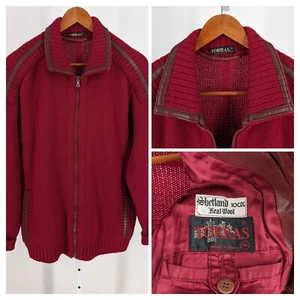 Vintage 70s 80s Mod Paneled Italian Knit Leather Spain Zip Sweater Jacket 50 EU - Picture 1 of 8